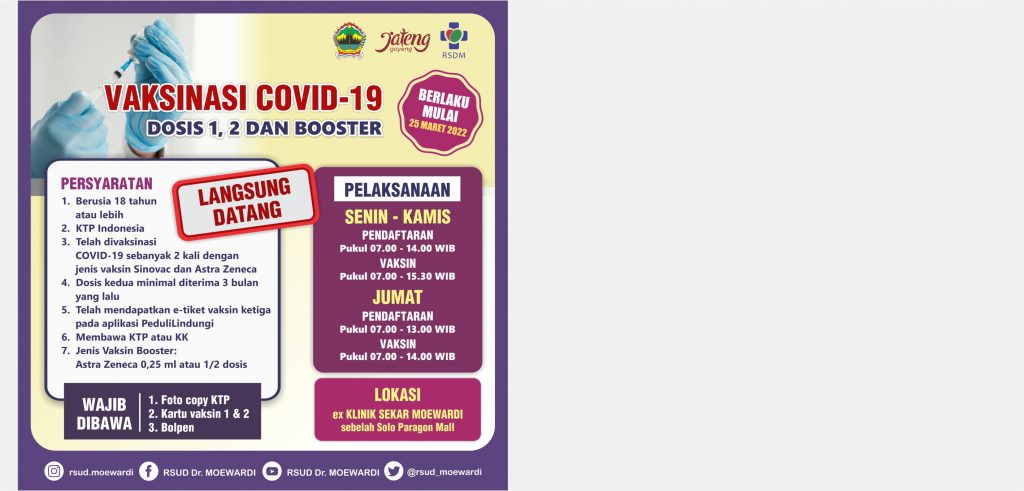 Vaksinasi COVID-19 Dosis 1, 2, dan Booster Mulai Tanggal 25 Maret 2022