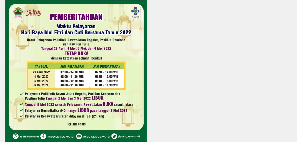 Pemberitahuan Waktu Pelayanan Hari Raya Idul Fitri dan Cuti Bersama Tahun 2022