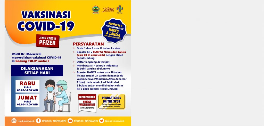 Vaksinasi COVID-19 di RSUD Dr. Moewardi Hanya Dilaksanakan Setiap Hari Rabu dan Jumat