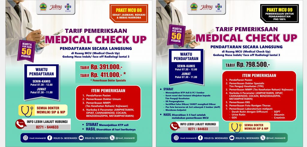 Ketentuan dan Tarif Pemeriksaan Medical Check Up (MCU) untuk Surat Keterangan (SK)